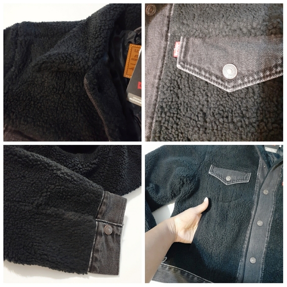 💎NWT Levi's Black Sherpa Ex-Boyfriend Trucker Jacket - Picture 4 of 12